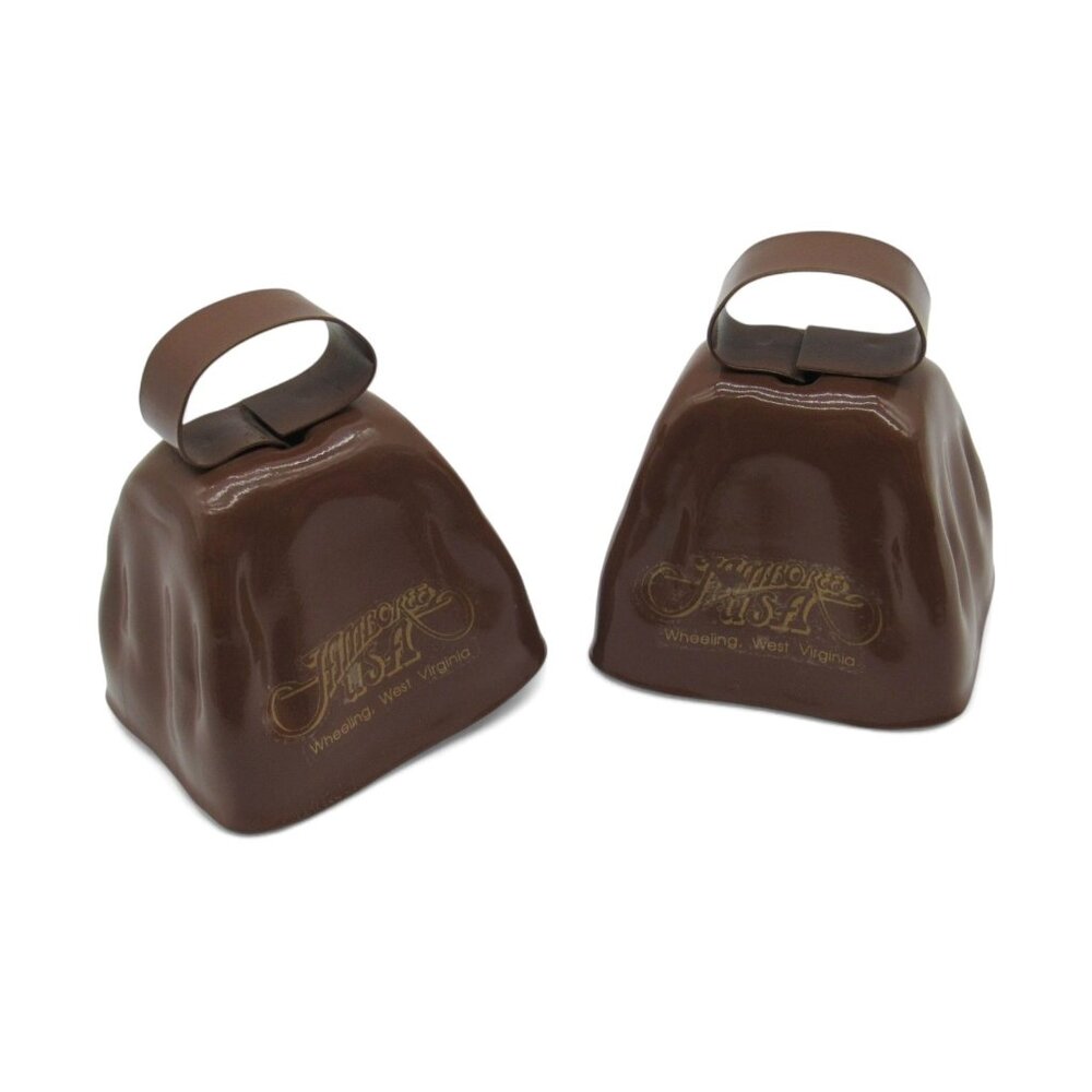 JAMBOREE USA Pair of Brown Metal COWBELLS Goat Bells from Wheeling West Virginia